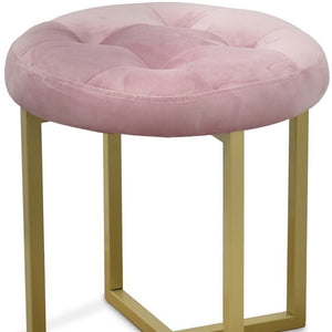 Homeroots 17" Pink Tufted Velvet And Gold Stool Pink + Matte Gold  470333