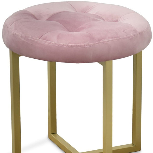 Homeroots 17" Pink Tufted Velvet And Gold Stool Pink + Matte Gold  470333