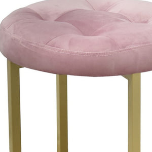 Homeroots 17" Pink Tufted Velvet And Gold Stool Pink + Matte Gold  470333