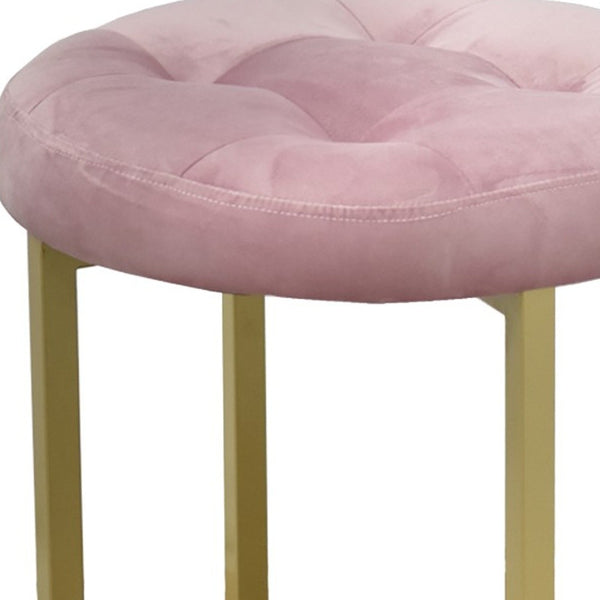 Homeroots 17" Pink Tufted Velvet And Gold Stool Pink + Matte Gold  470333