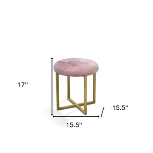 Homeroots 17" Pink Tufted Velvet And Gold Stool Pink + Matte Gold  470333