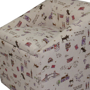Homeroots 21" Modern Beige Whimsical Cats In London Cubed Accent Storage Chair   470335