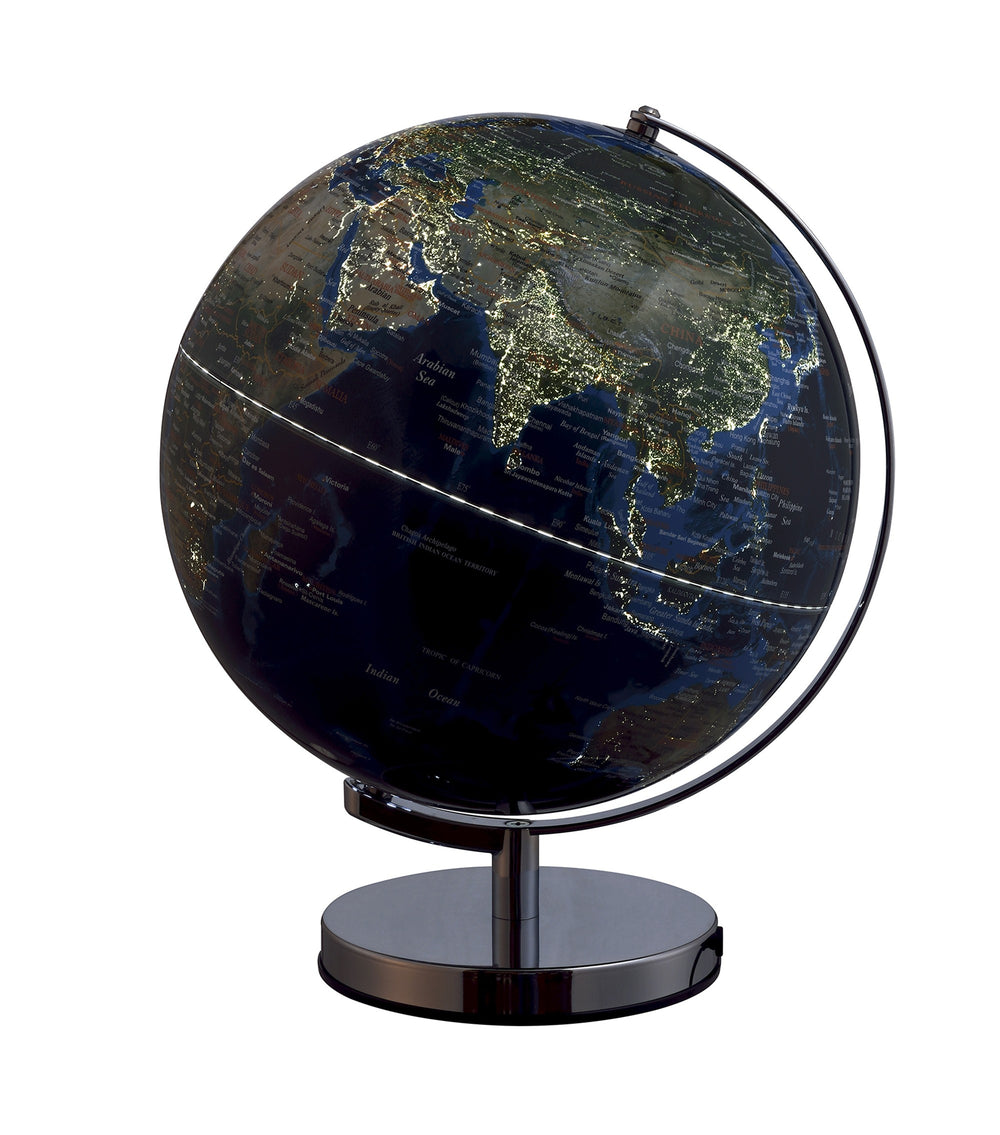 Homeroots 15" Chrome Polyresin Globe With Led  Polyresin 470337