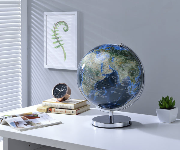 Homeroots 15" Chrome Polyresin Globe With Led  Polyresin 470337