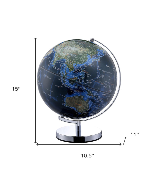 Homeroots 15" Chrome Polyresin Globe With Led  Polyresin 470337
