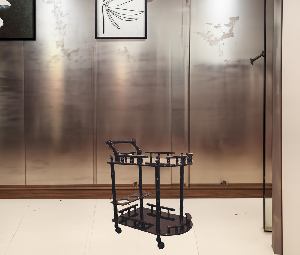 Homeroots 24" Dark Brown Rolling Bar Cart Cherry  470339