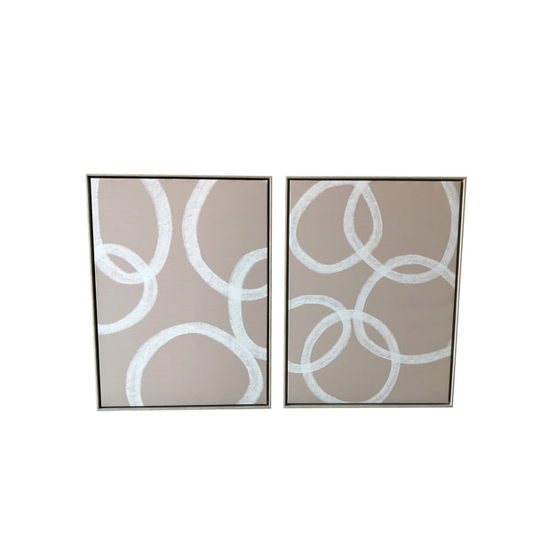 Homeroots Set Of Two Blush And White Abstract Circles Framed Canvas Wall Art Brown Floater Frame Print Wall Art  Canvas 470341