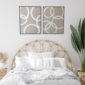 Homeroots Set Of Two Blush And White Abstract Circles Framed Canvas Wall Art Brown Floater Frame Print Wall Art  Canvas 470341