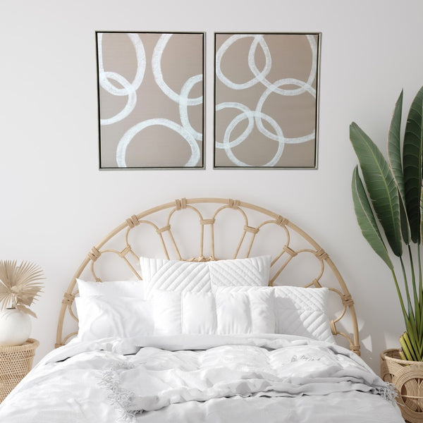 Homeroots Set Of Two Blush And White Abstract Circles Framed Canvas Wall Art Brown Floater Frame Print Wall Art  Canvas 470341