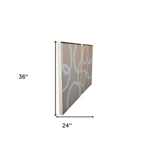 Homeroots Set Of Two Blush And White Abstract Circles Framed Canvas Wall Art Brown Floater Frame Print Wall Art  Canvas 470341