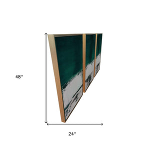 HomeRoots Set of Three Modern Abstract Canvas Wall Art in Deep Green, Black & White with Gold Frame Decor 470343