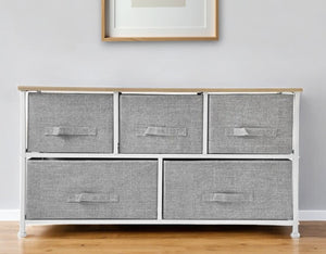 Homeroots 39" Gray And White Steel And Fabric Five Drawer Dresser  Steel And Fabric 470352
