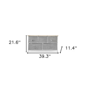 Homeroots 39" Gray And White Steel And Fabric Five Drawer Dresser  Steel And Fabric 470352