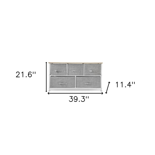 Homeroots 39" Gray And White Steel And Fabric Five Drawer Dresser  Steel And Fabric 470352