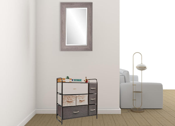 HomeRoots 32" Brown Fabric and Steel Accent Chest – Stylish Storage with 7 Drawers and 2 Shelves for Any Space 470356