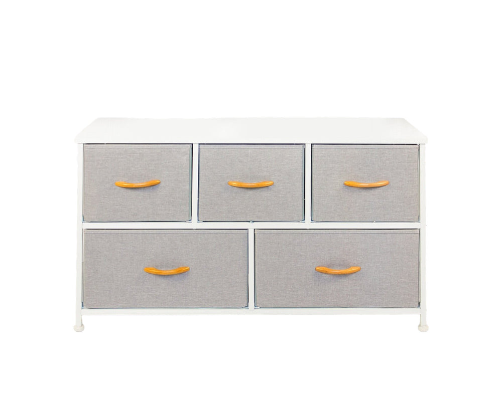 Homeroots 39" White And Gray Steel And Fabric Five Drawer Dresser  Steel And Fabric 470358
