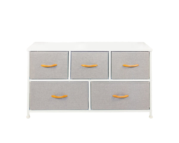 Homeroots 39" White And Gray Steel And Fabric Five Drawer Dresser  Steel And Fabric 470358