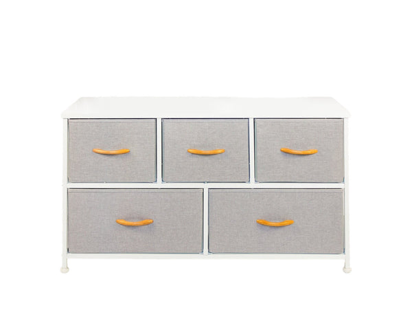 Homeroots 39" White And Gray Steel And Fabric Five Drawer Dresser  Steel And Fabric 470358