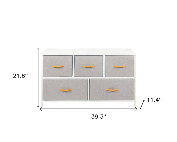 Homeroots 39" White And Gray Steel And Fabric Five Drawer Dresser  Steel And Fabric 470358