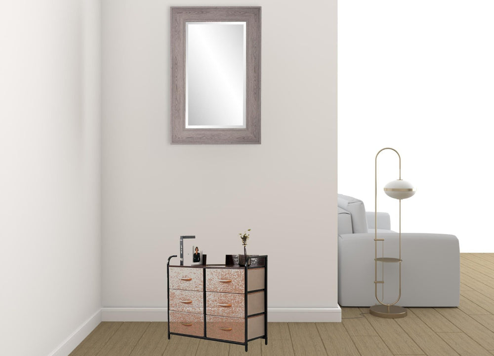 HomeRoots 31" Brown Fabric and Metal Accent Chest - Stylish Storage with Six Drawers and Two Shelves for Any Space 470359