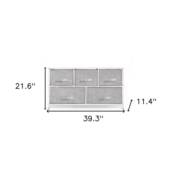 Homeroots 39" Gray And White Steel And Fabric Five Drawer Dresser  Steel And Fabric 470360