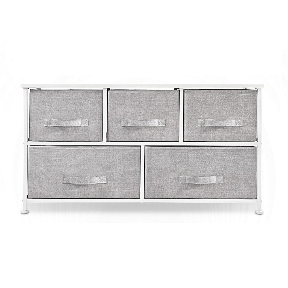 Homeroots 39" Gray And White Steel And Fabric Five Drawer Dresser  Steel And Fabric 470360