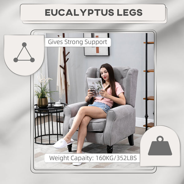 English Elm HOMCOM Button-Tufted Accent Chair with High Wingback, Deep Diamond Tufting and Plush Padded Seat Grey W2225P217480