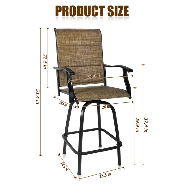Homeroots Set Of Two 51" Brown Swivel Indoor Outdoor Bar Height Chairs With Footrest   470373