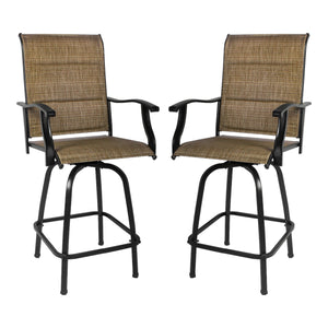 Homeroots Set Of Two 51" Brown Swivel Indoor Outdoor Bar Height Chairs With Footrest   470373