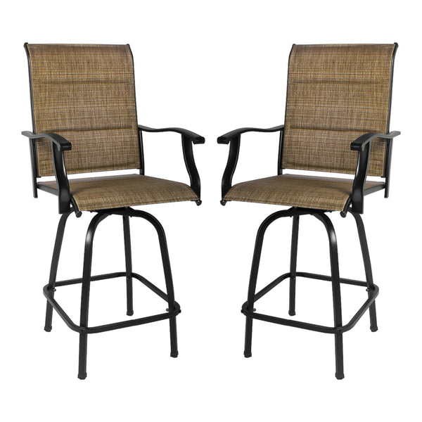 Homeroots Set Of Two 51" Brown Swivel Indoor Outdoor Bar Height Chairs With Footrest   470373