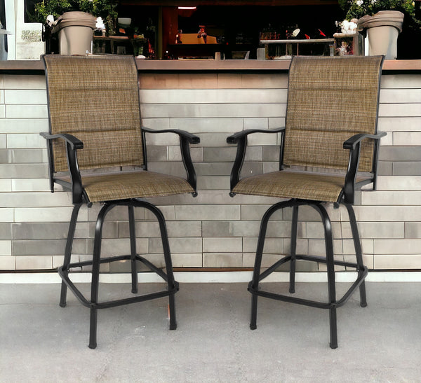 Homeroots Set Of Two 51" Brown Swivel Indoor Outdoor Bar Height Chairs With Footrest   470373