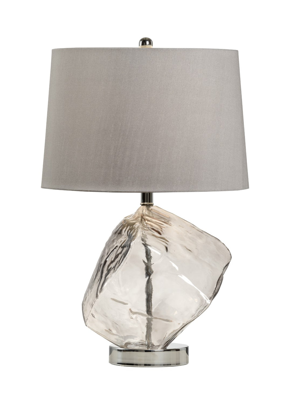 Wildwood Ice Sculptural Smoked Glass Lamp With Polished Nickel Base, Ambient Glow & Built-In Usb/Data Port 47038