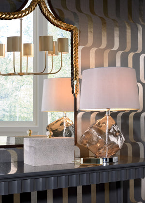 Wildwood Ice Sculptural Smoked Glass Lamp With Polished Nickel Base, Ambient Glow & Built-In Usb/Data Port 47038