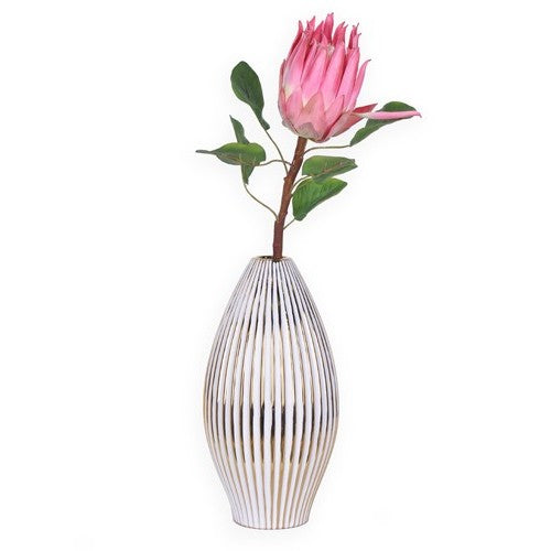 Homeroots 14" White And Gold Ceramic Striped Bud Vase  Ceramic 470380