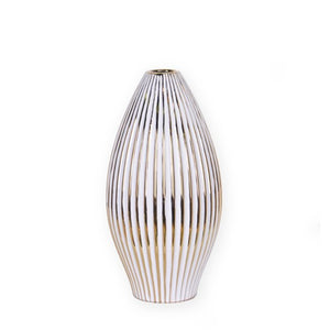 Homeroots 14" White And Gold Ceramic Striped Bud Vase  Ceramic 470380