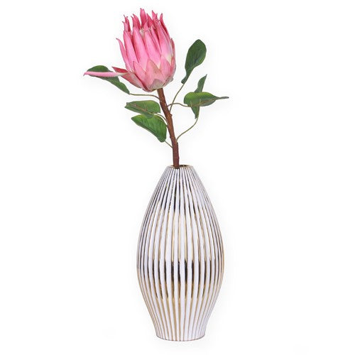 Homeroots 14" White And Gold Ceramic Striped Bud Vase  Ceramic 470380