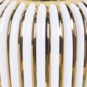 Homeroots 9" White And Gold Ceramic Striped Round Table Vase  Ceramic 470381