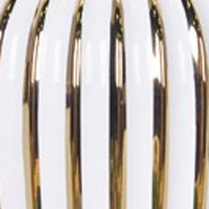 Homeroots 9" White And Gold Ceramic Striped Round Table Vase  Ceramic 470381