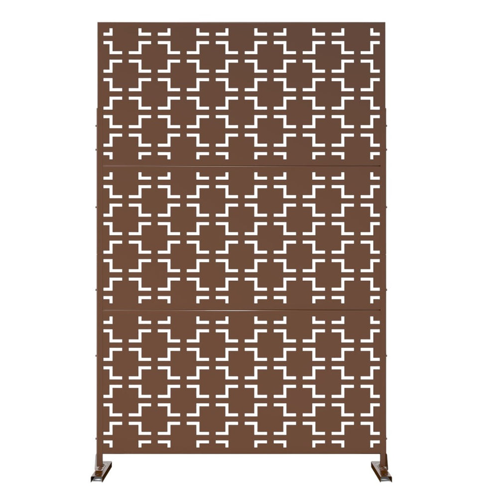 HomeRoots 76" Brown Steel Three-Panel Screen Divider - Elegant Privacy Solution with Translucent Design & Flexibility 470391
