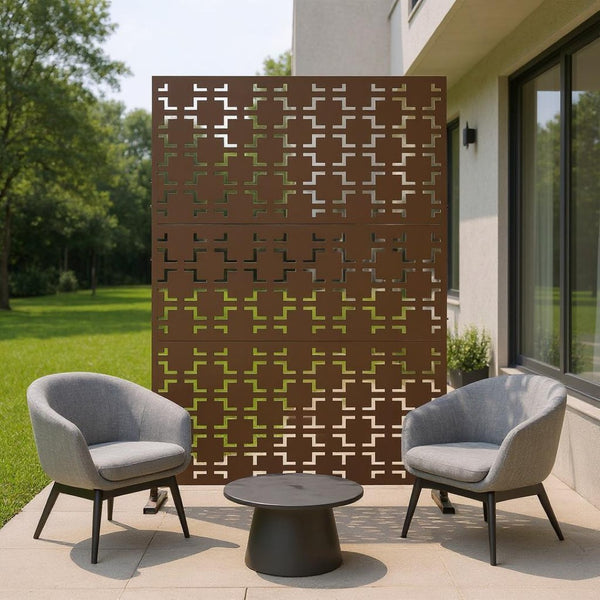 HomeRoots 76" Brown Steel Three-Panel Screen Divider - Elegant Privacy Solution with Translucent Design & Flexibility 470391