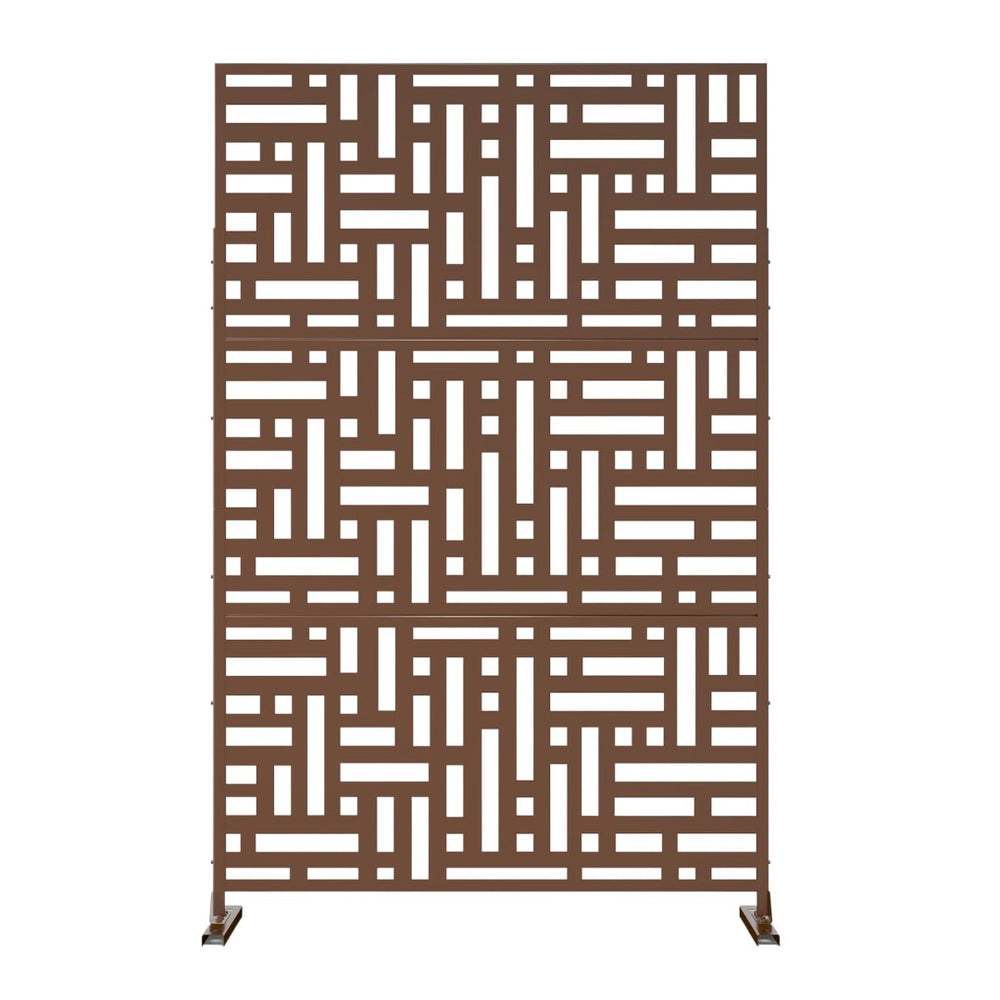 HomeRoots 76" Stylish Brown Steel Three-Panel Room Divider - Durable, Elegant Privacy Screen for Home & Patio 470394