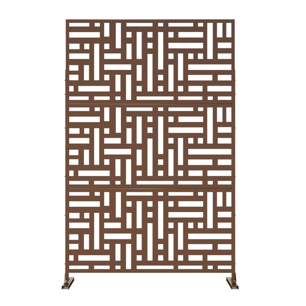HomeRoots 76" Stylish Brown Steel Three-Panel Room Divider - Durable, Elegant Privacy Screen for Home & Patio 470394