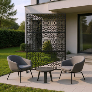 HomeRoots 76" Black Steel Three-Panel Room Divider Screen - Modern Industrial Design for Stylish Space Definition 470396