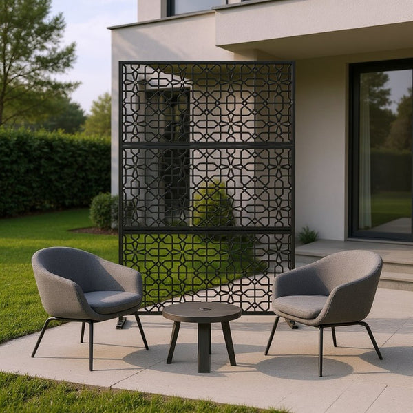 HomeRoots 76" Black Steel Three-Panel Room Divider Screen - Modern Industrial Design for Stylish Space Definition 470396