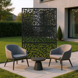 HomeRoots 76" Black Steel Three-Panel Room Divider – Stylish Privacy Screen for Modern Indoor & Outdoor Spaces 470399