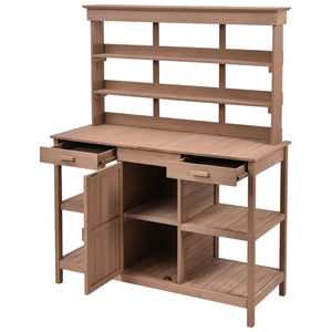 English Elm TOPMAX 66" Wooden Potting Bench with 36" Counter Height, 2 Drawers, Cabinet & Spacious Workstation Brown WF300211AAD