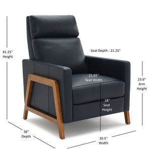 English Elm Richland Top-Grain Leather Push Back Recliner in Midnight Blue with Exposed Wood Frame, Cozy Seat Comfort B050P366073