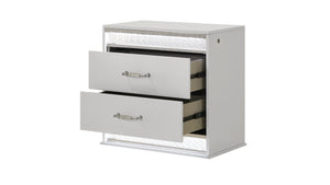English Elm Glam Modern 2-Drawer Nightstand with LED Edge Lighting, Red Velvet Lined Top Drawer, Crystal Accents G150108644