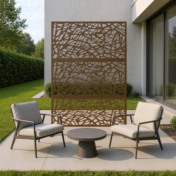 HomeRoots 76" Brown Steel Three-Panel Room Divider Screen - Elegant Privacy Solution with Reversible Design 470400