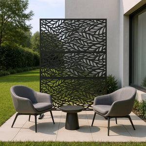 HomeRoots 76" Black Steel Three-Panel Room Divider - Stylish Privacy Screen with Translucent Panels & Flexibility 470402